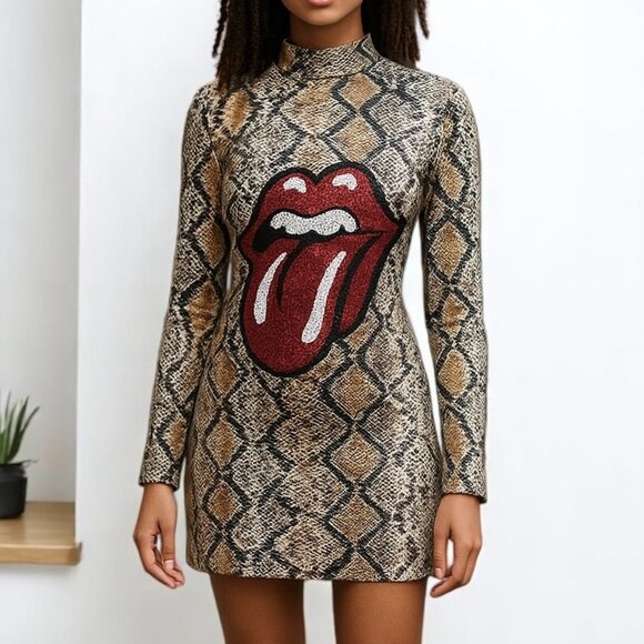 Leopard Red Lip Short Dress - Picture 3 of 8